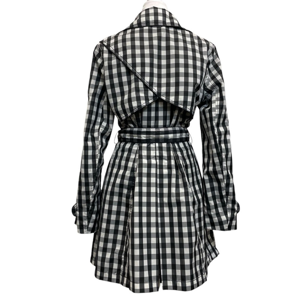 Laundry by Shelli Segal Black & White Gingham Check Plaid Belted Trench Coat - Picture 5 of 16